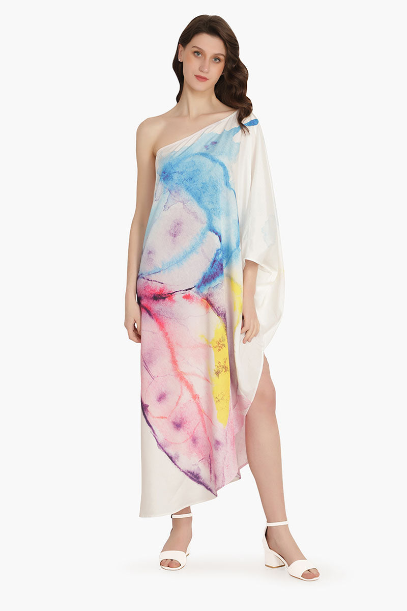 One shoulder clearance rainbow dress