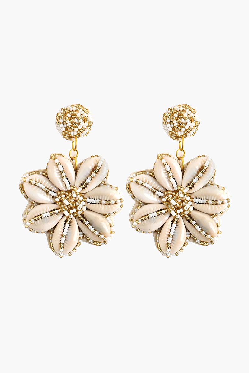 Elegant Gold and Pearl Flower Earrings