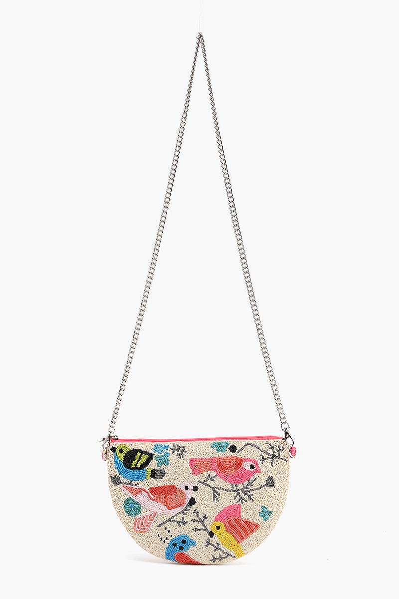 Birds Embellished Crossbody Pouch with Coin Pouch