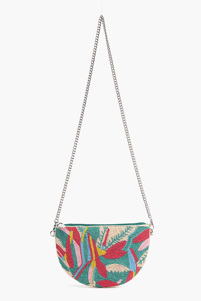 Tropical Embellished Crossbody Pouch with Coin Pouch