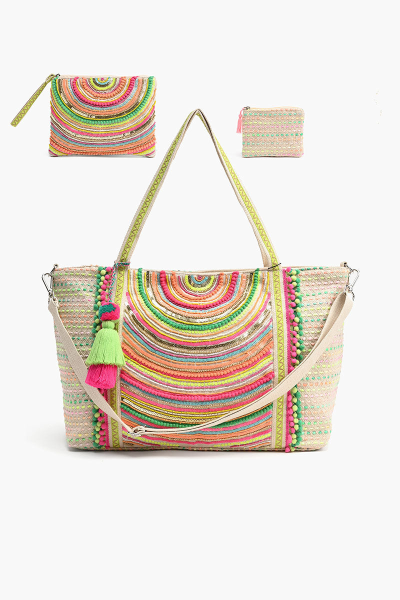 Embellished Tote with Two Pouches Bright is Best