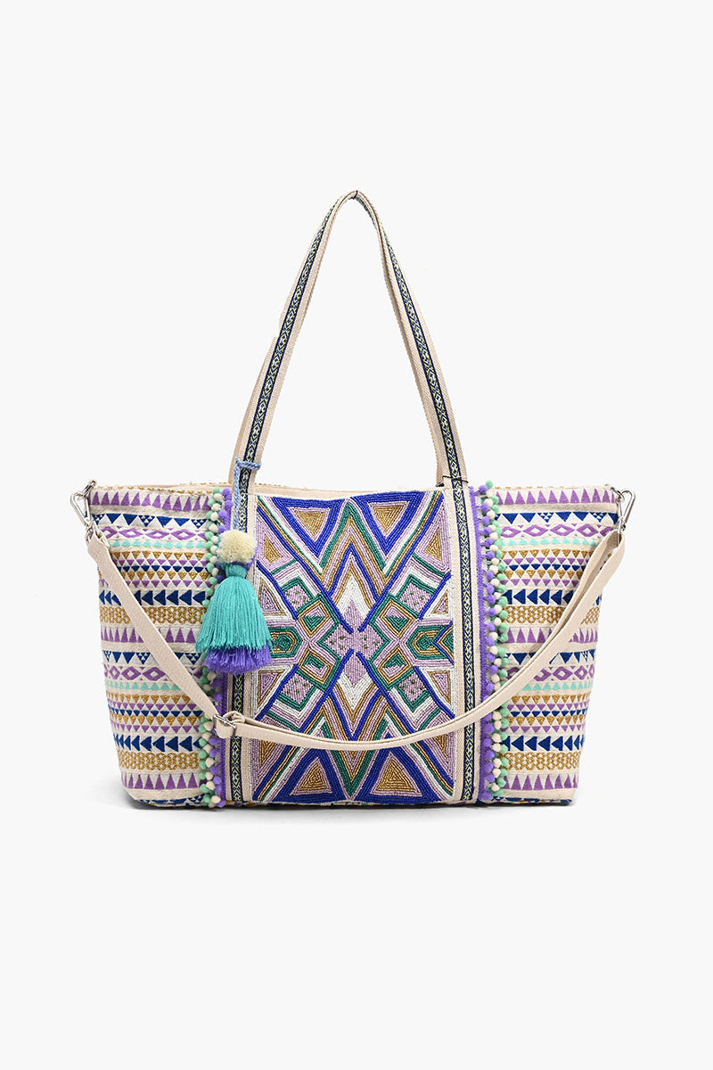 Embellished Tote With Two Pouches Luxe Lilac