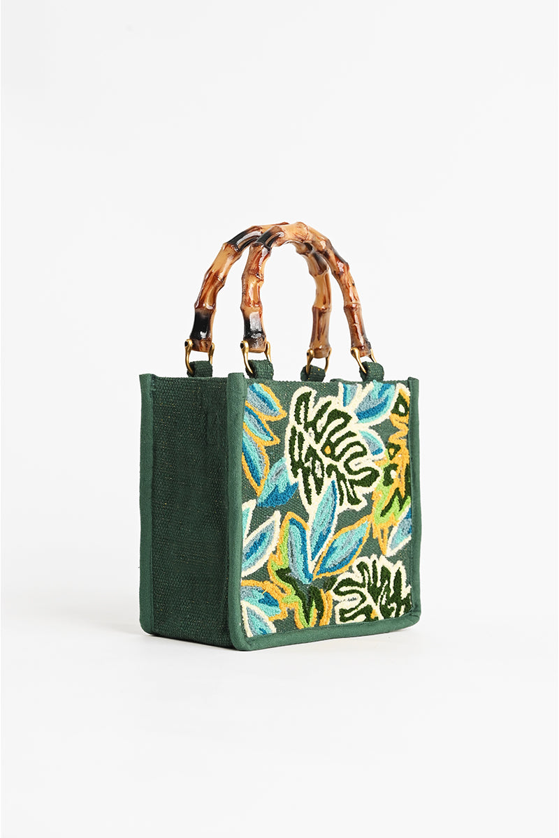 Evergreen Monstera Embellished Crossbody Bag