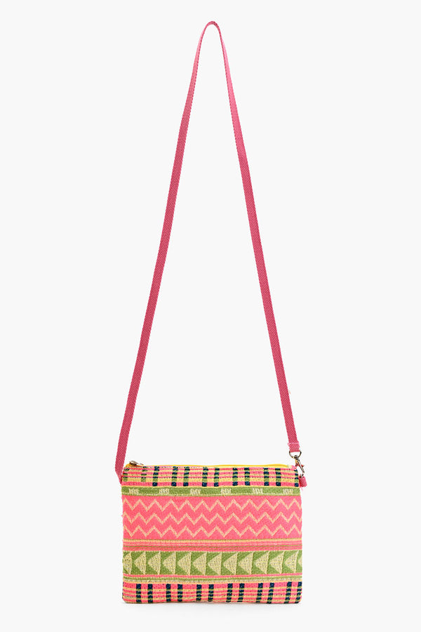 Mexican Striped Pink Spring Top Zip Clutch
