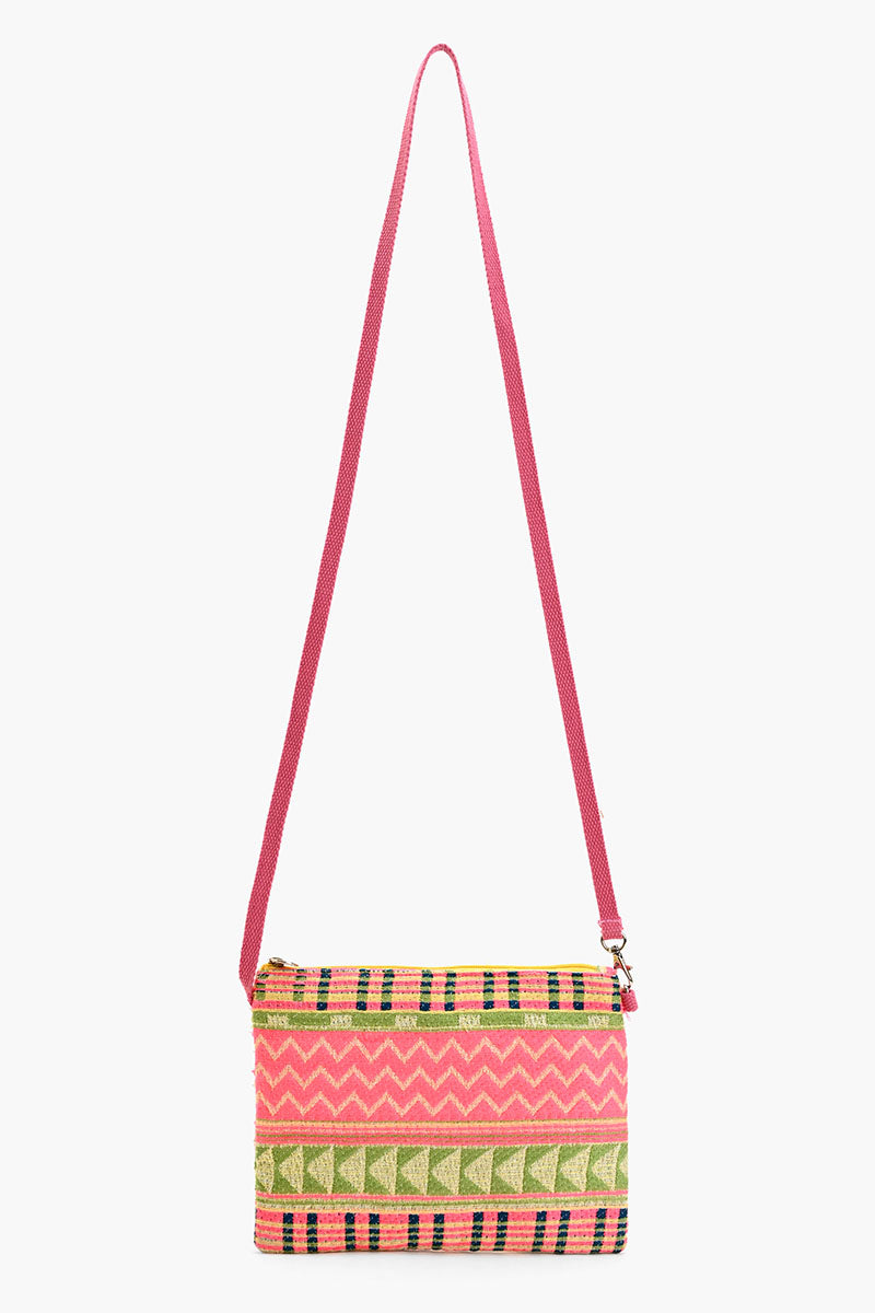 Mexican Striped Pink Spring Top Zip Clutch