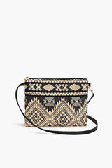 Mexican Striped Spring Top Zip Clutch-Black and Beige