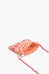 Mexican Striped Spring Top Zip Clutch -Pink and Brown
