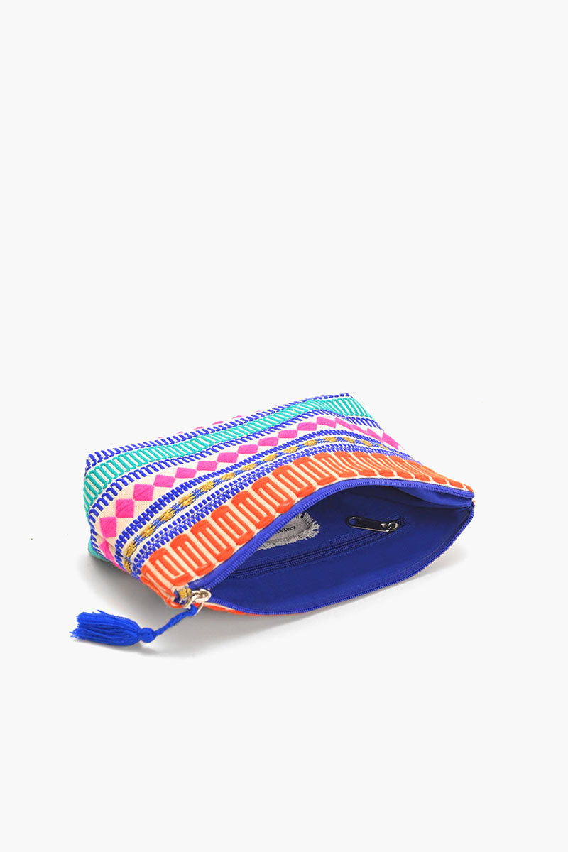 Vibrant Handwoven Jacquard Makeup Pouch with Mexican Stripes