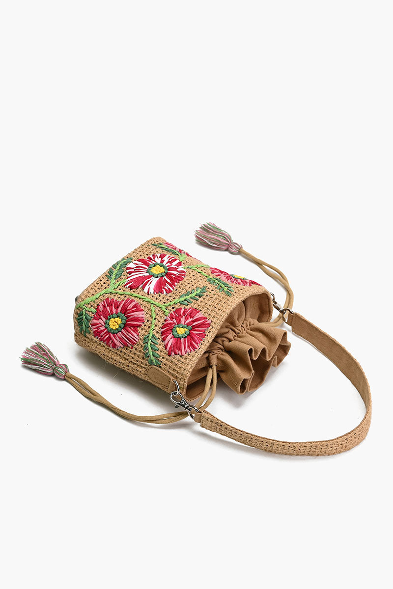 Floral Jute Bucket Bag