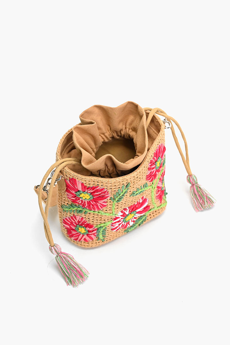 Floral Jute Bucket Bag