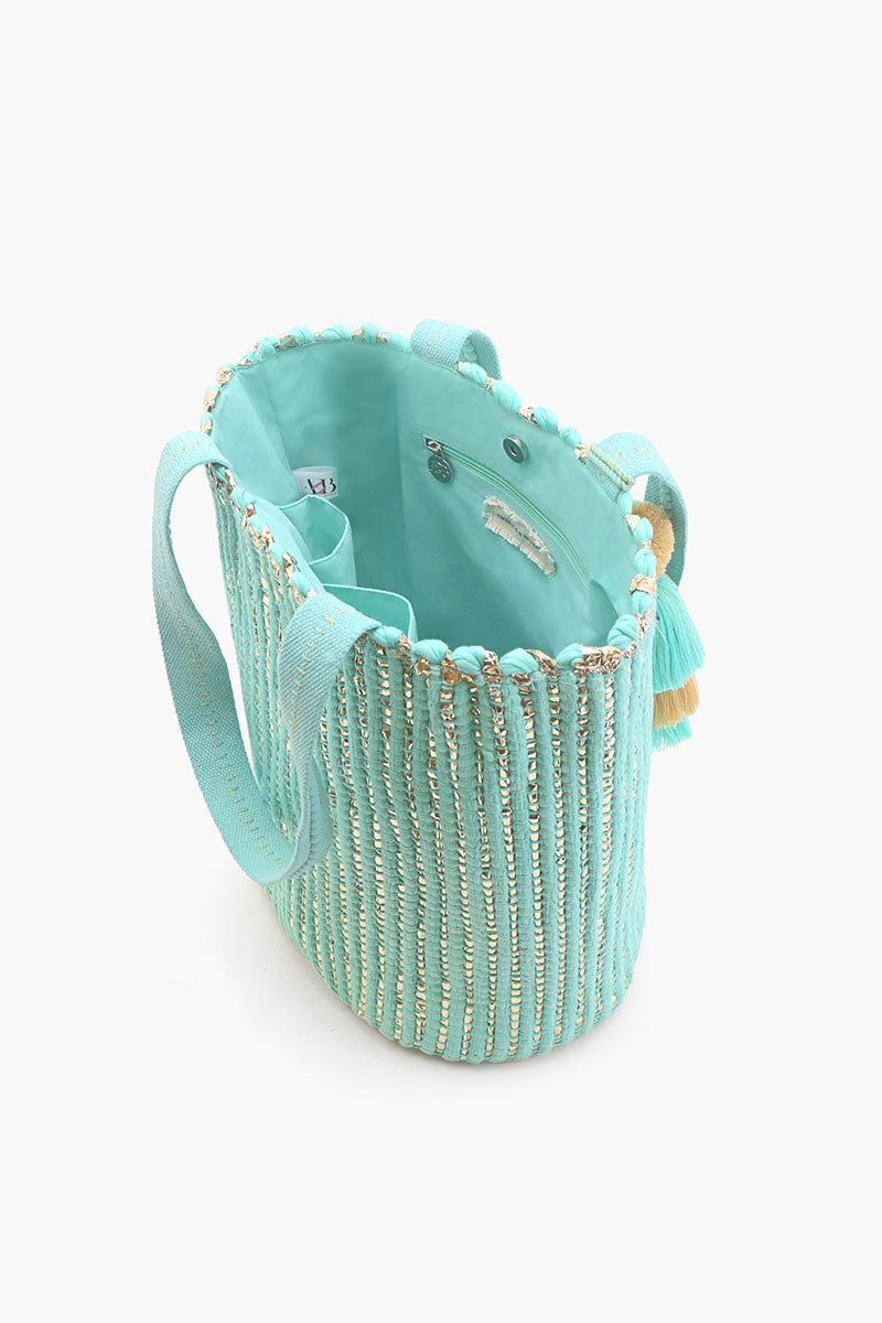 Natural Beauty Upcyled Hand Woven Mint Tote