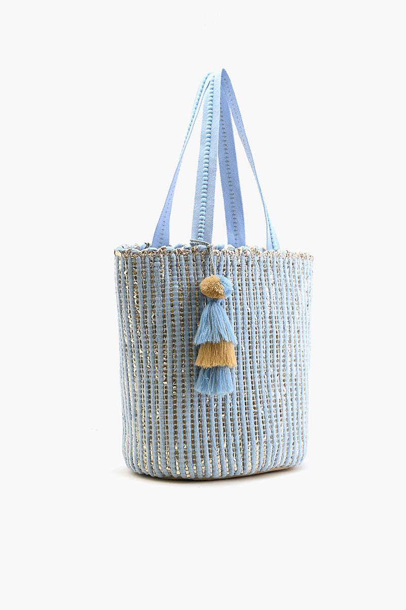 Natural Beauty Upcyled Hand Woven Lt Blue Tote