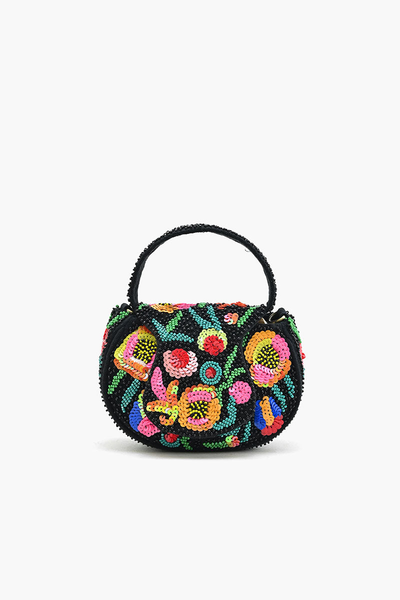 Dark Dahlia Beaded Mini Top Handle Bag