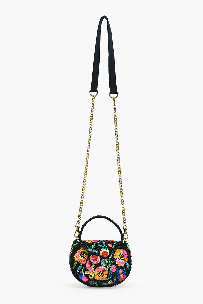 Dark Dahlia Beaded Mini Top Handle Bag