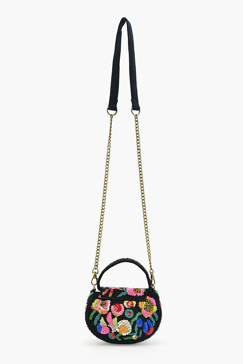 Dark Dahlia Beaded Mini Top Handle Bag