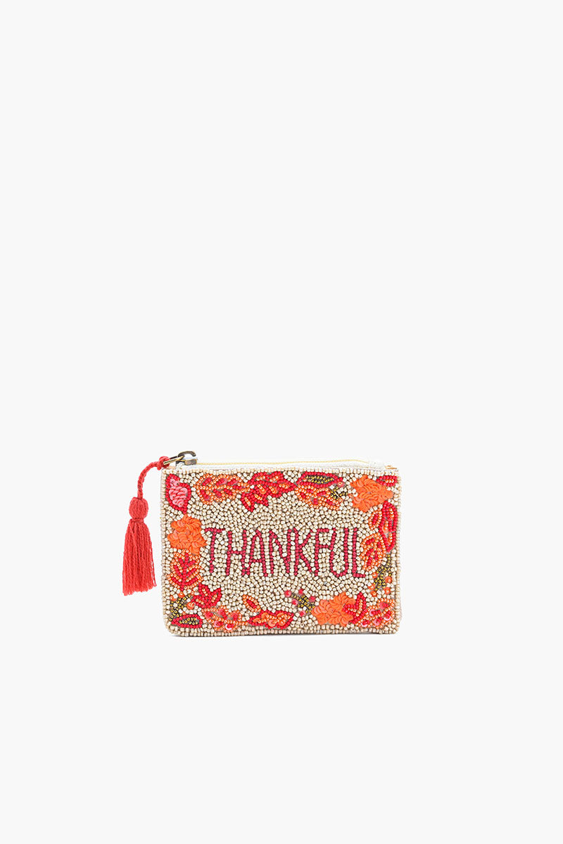 Autumn Thankful Embroidered Pouch