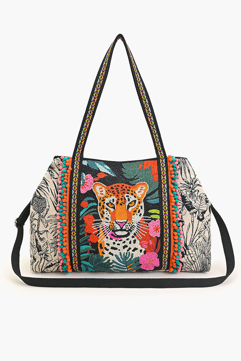 Tropical Leopard Embellished Tote