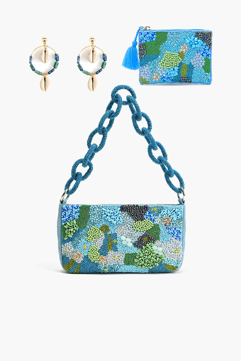 Blue Lagoon Luxe Trio Shoulder Bag, Mini Pouch & Earrings