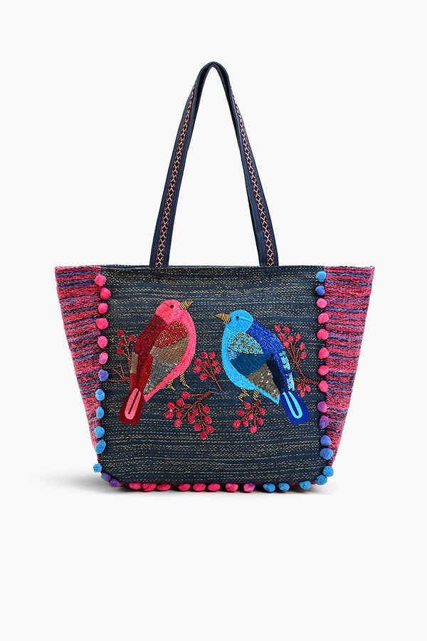 Embellished Shopper Tote Birds