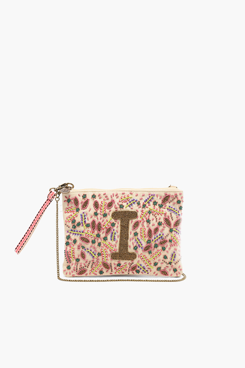 I Initial Embellished Pouch with Coin Bag