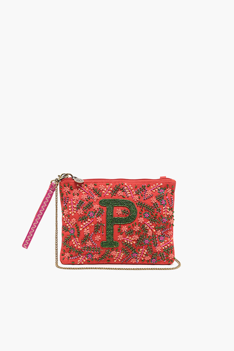 P Initial Embellished Pouch with Coin Bag