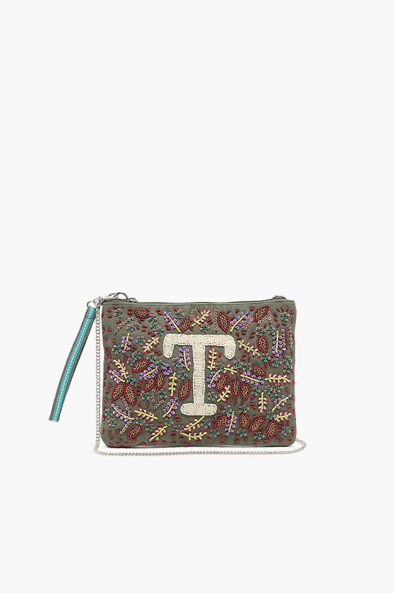 T Initial Embellished Pouch with Coin Bag