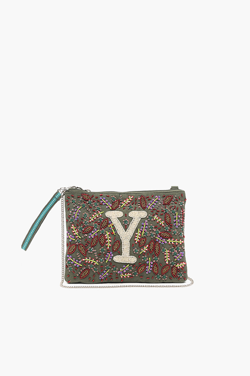 Y Initial Embellished Pouch with Coin Bag