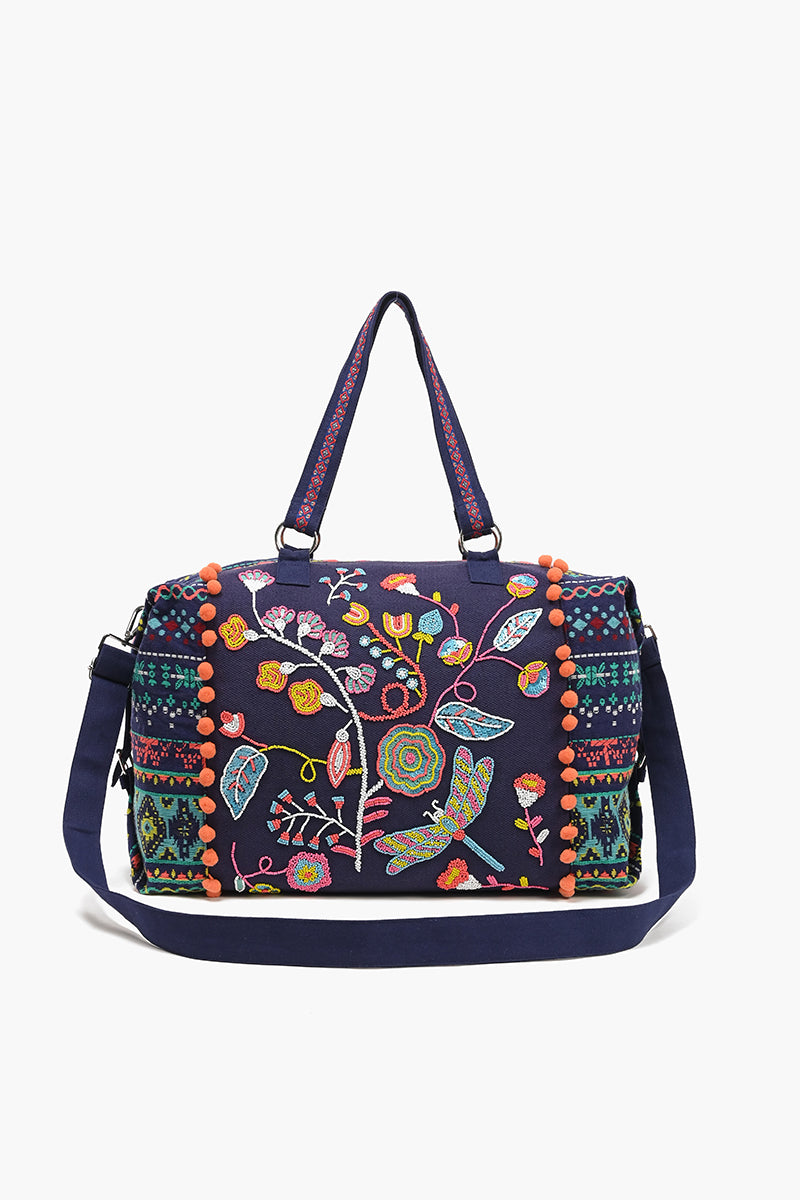 Weekend Travel Bag with Pouch Navy Floral