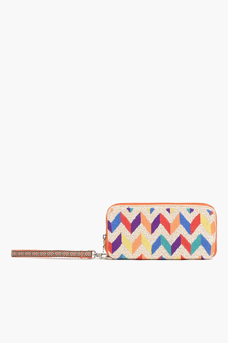 Embellished Wallet with wristlet-Aztec Chevron