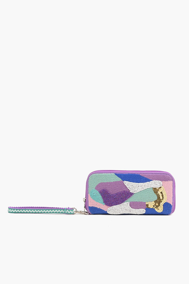 Embellished Wallet with wristlet-Lilac Wave