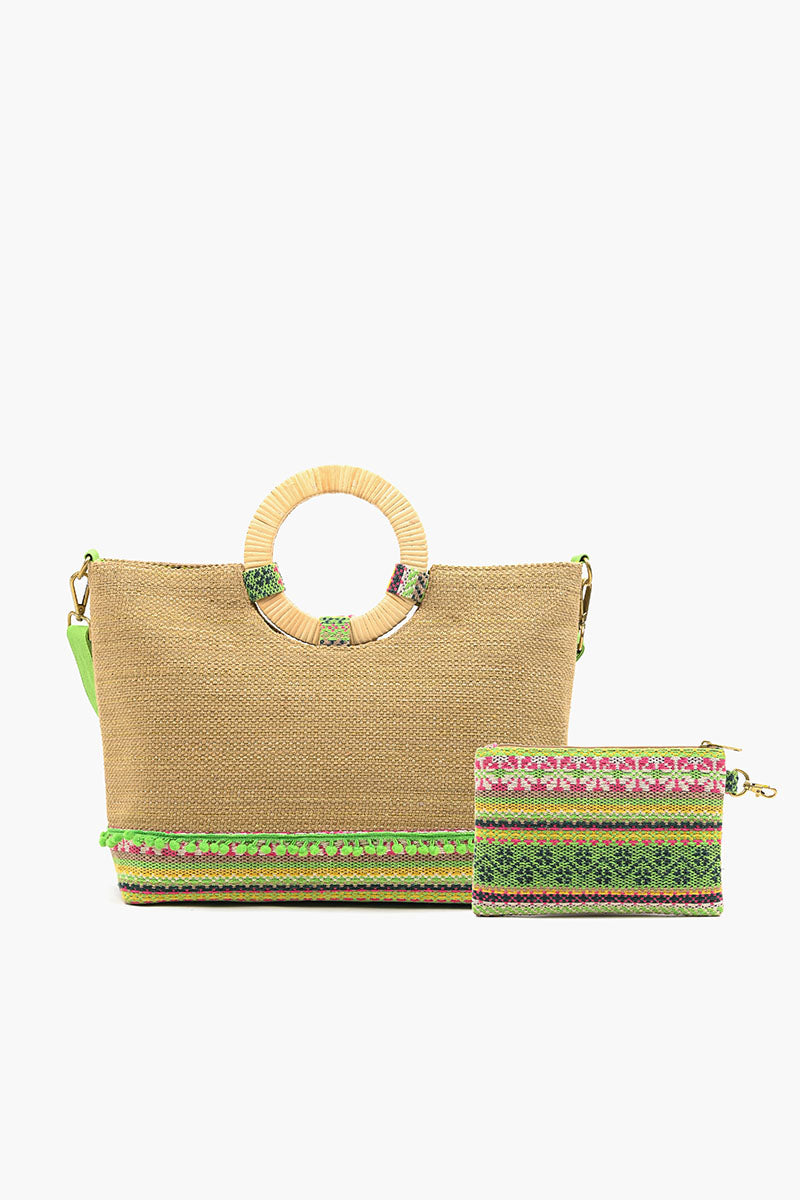 Cali Avocado Jute Tote with Pouch