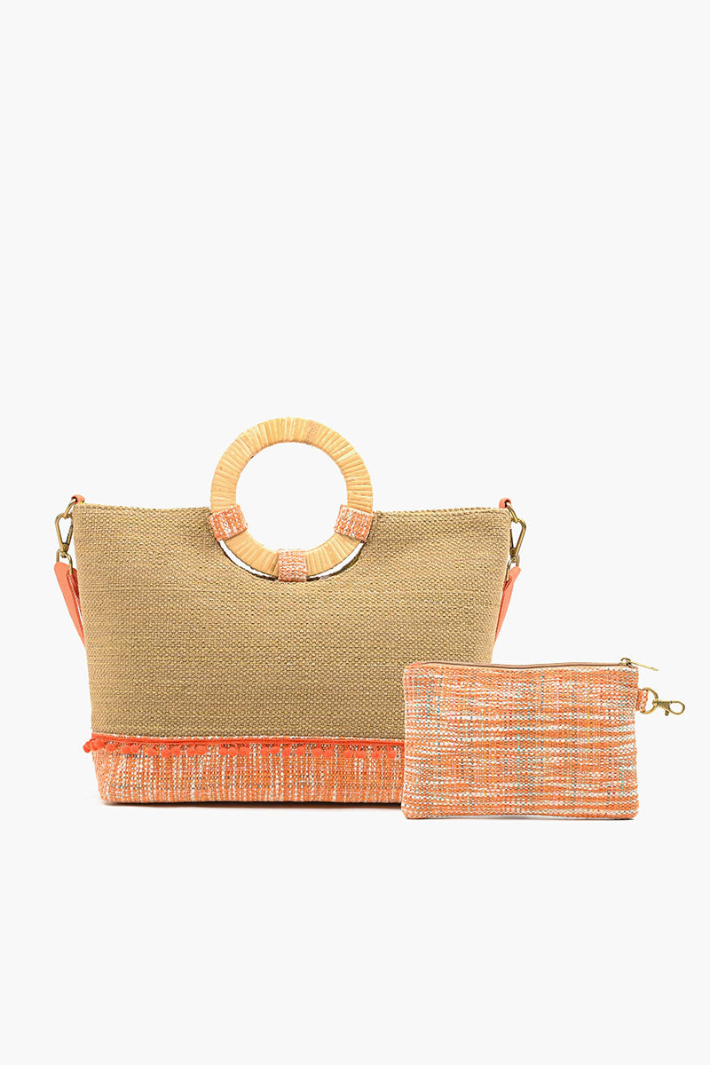 Peach Jute Tote with Pouch