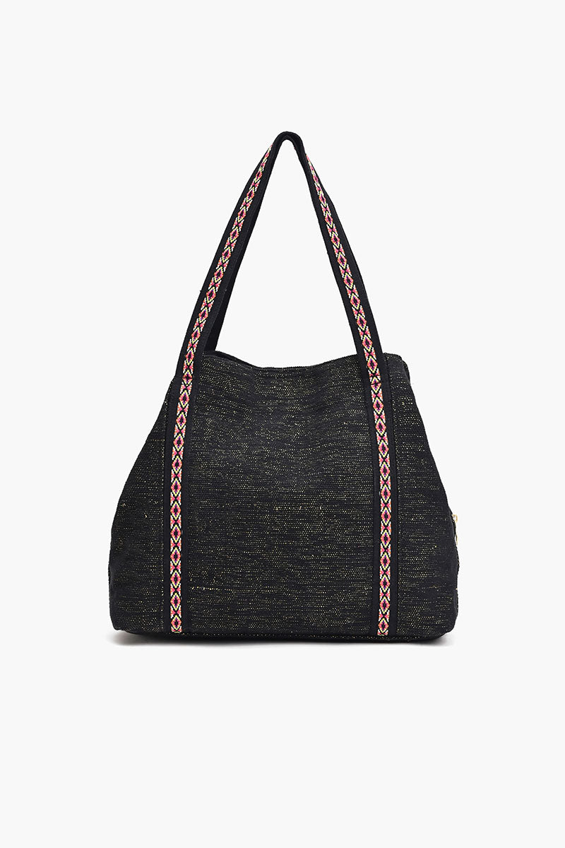 Black Triple Entry Embellished Shoulder Bag