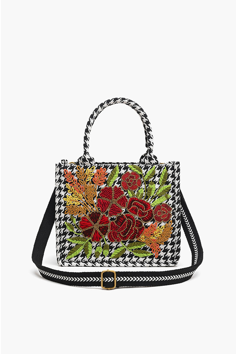 Petite Tote with Embellished Crossbody Strap-Midnight Tweed