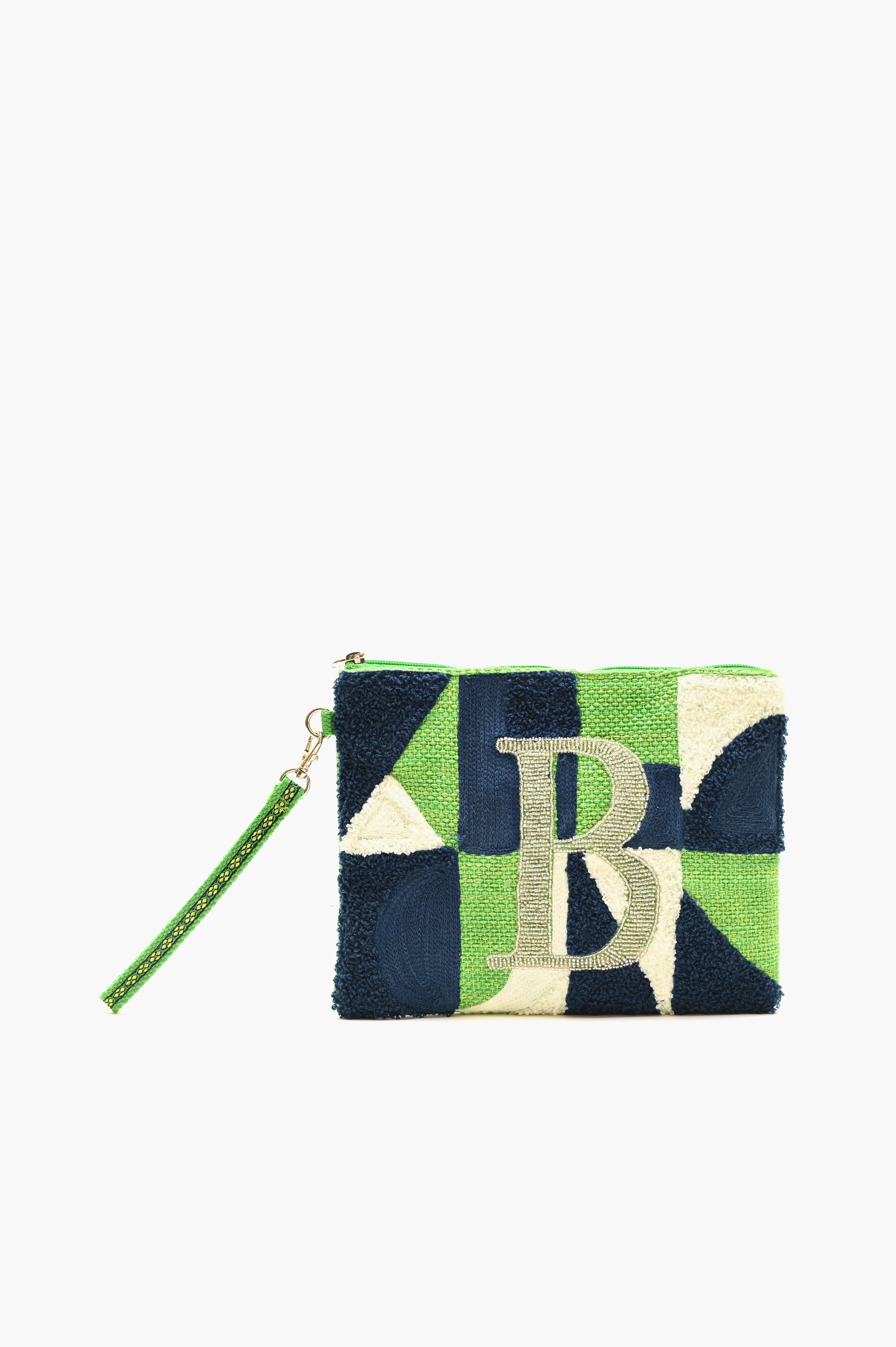 Beaded and Tufted Monogram Pouch-B Initial