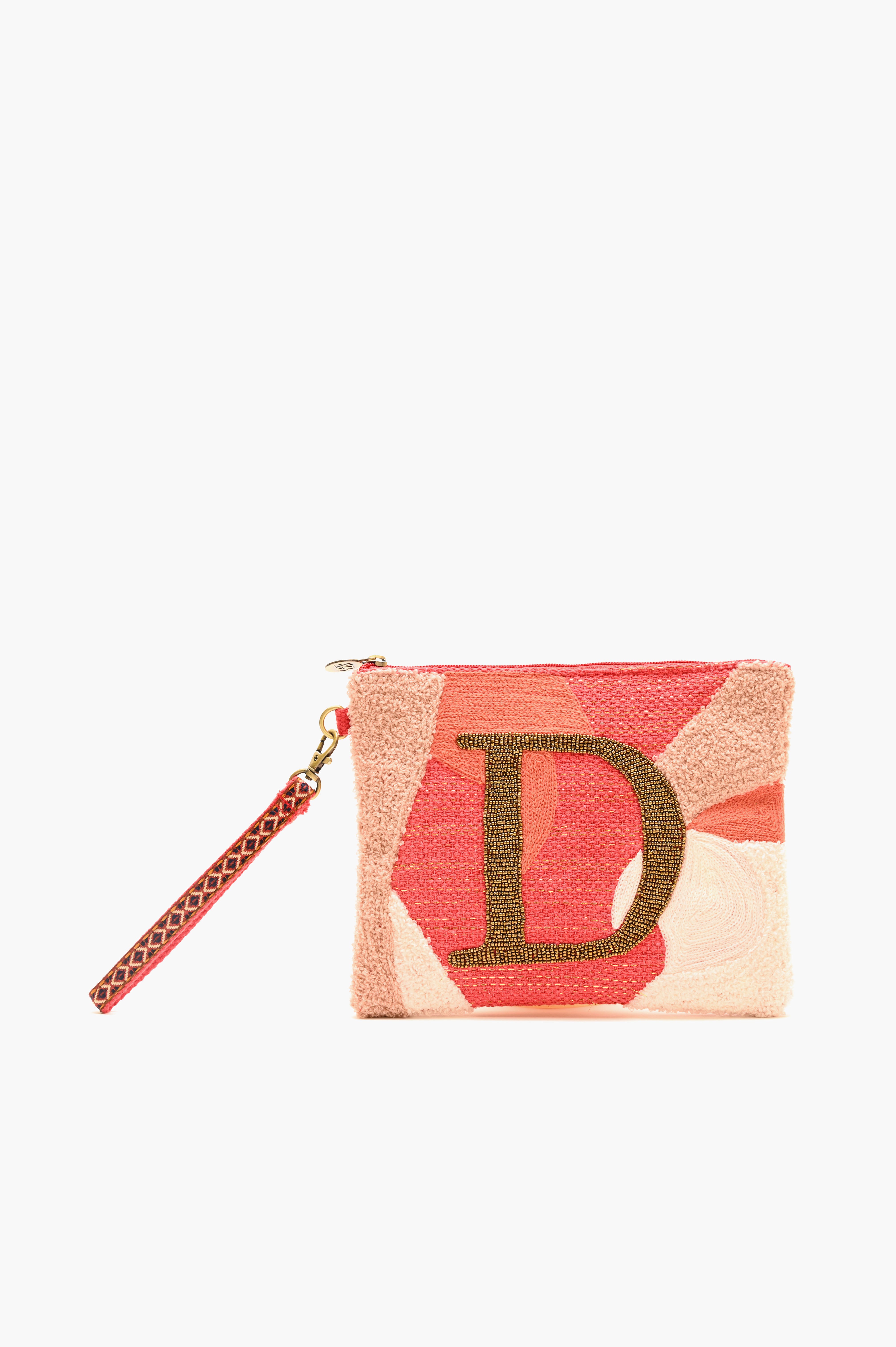 Beaded and Tufted Monogram Pouch-D Initial