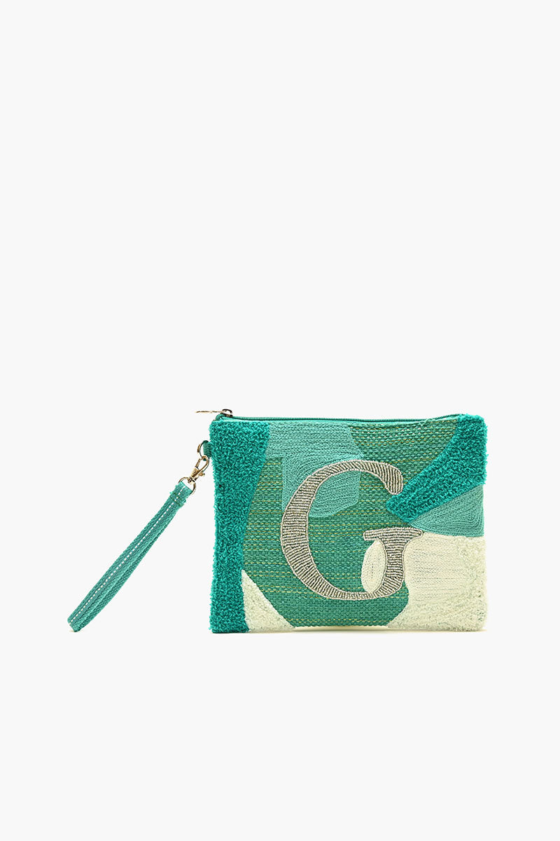 Beaded and Tufted Monogram Pouch-G Initial