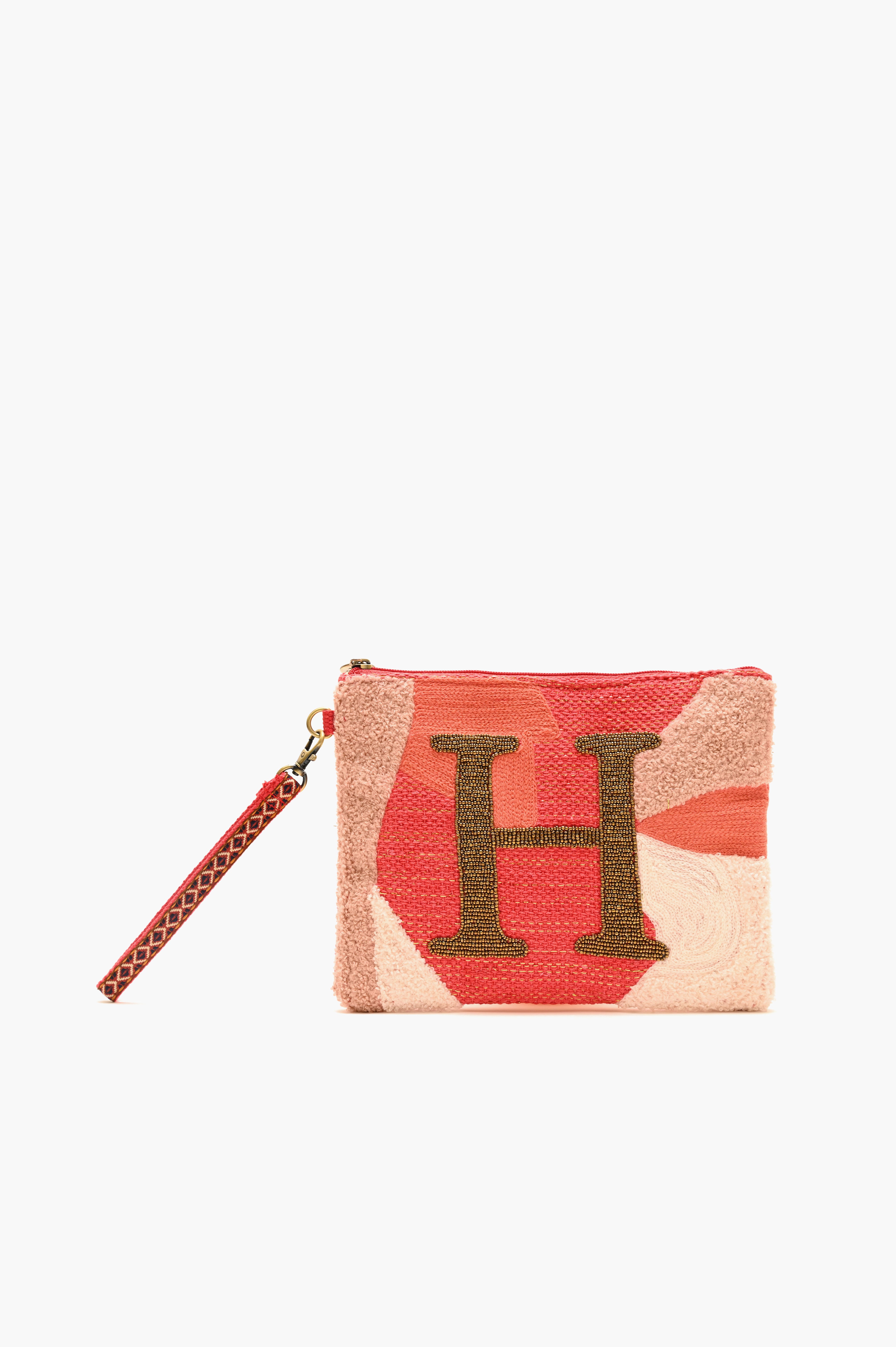 Beaded and Tufted Monogram Pouch-H Initial