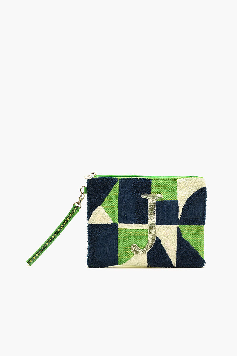 Beaded and Tufted Monogram Pouch-J Initial