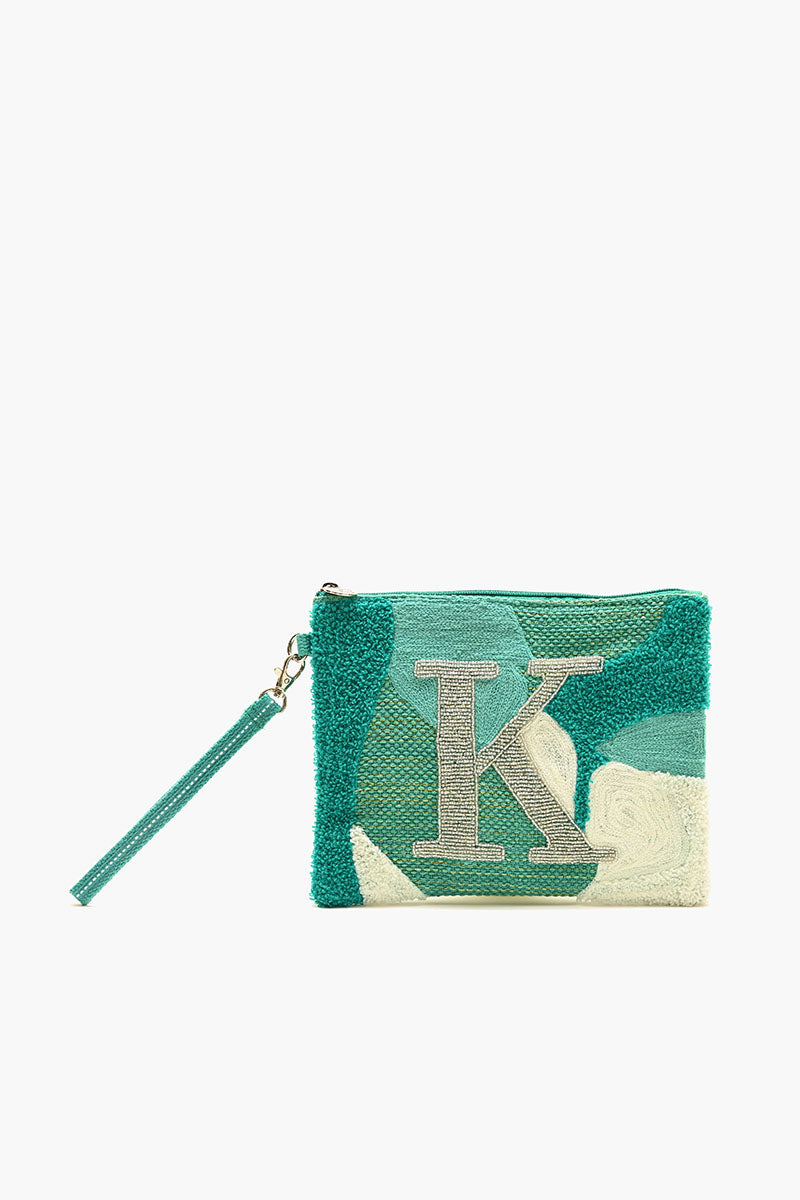 Beaded and Tufted Monogram Pouch-K Initial