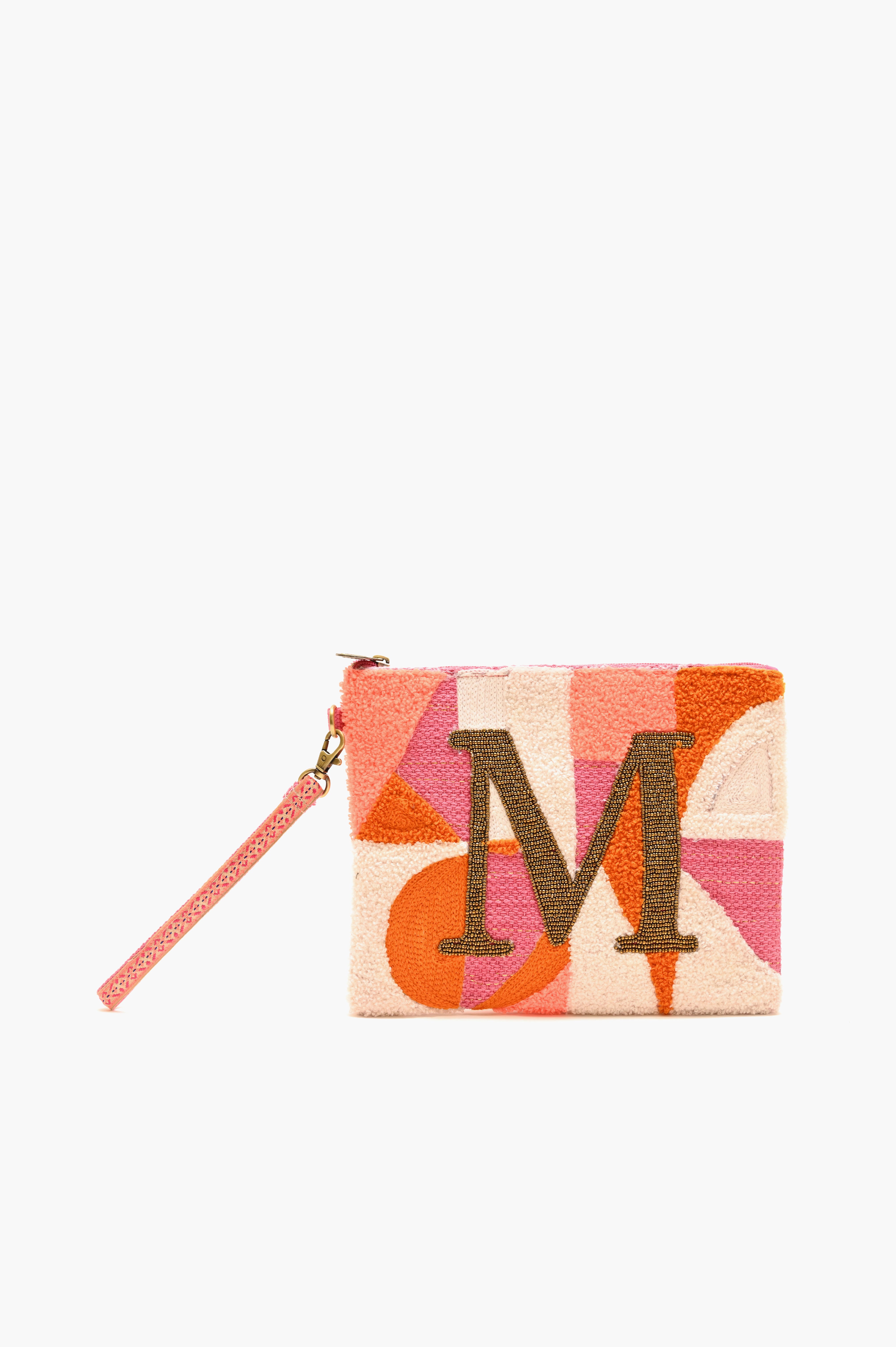 Beaded and Tufted Monogram Pouch-M Initial