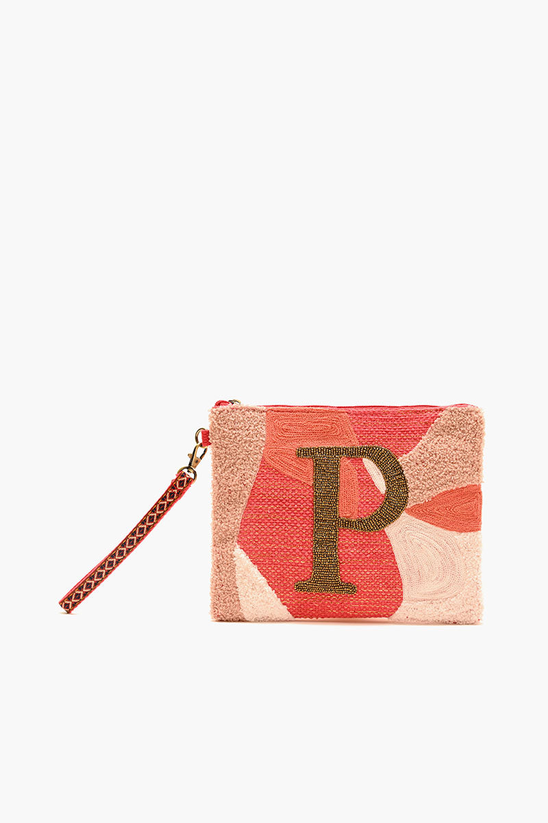 Beaded and Tufted Monogram Pouch-P Initial