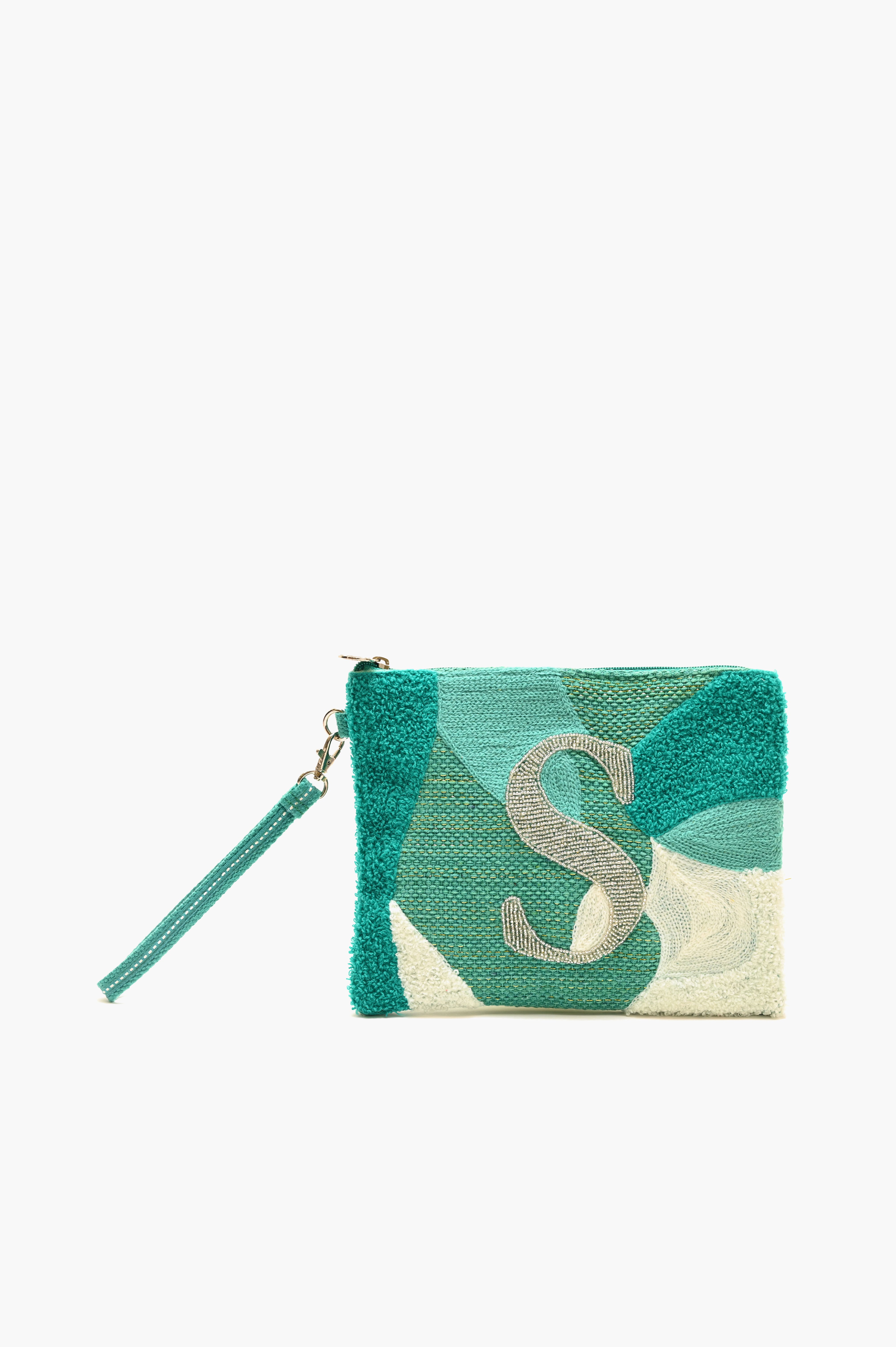 Beaded and Tufted Monogram Pouch-S Initial