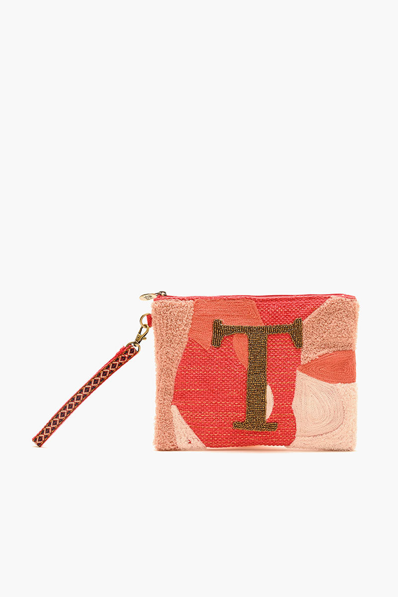 Beaded and Tufted Monogram Pouch-T Initial