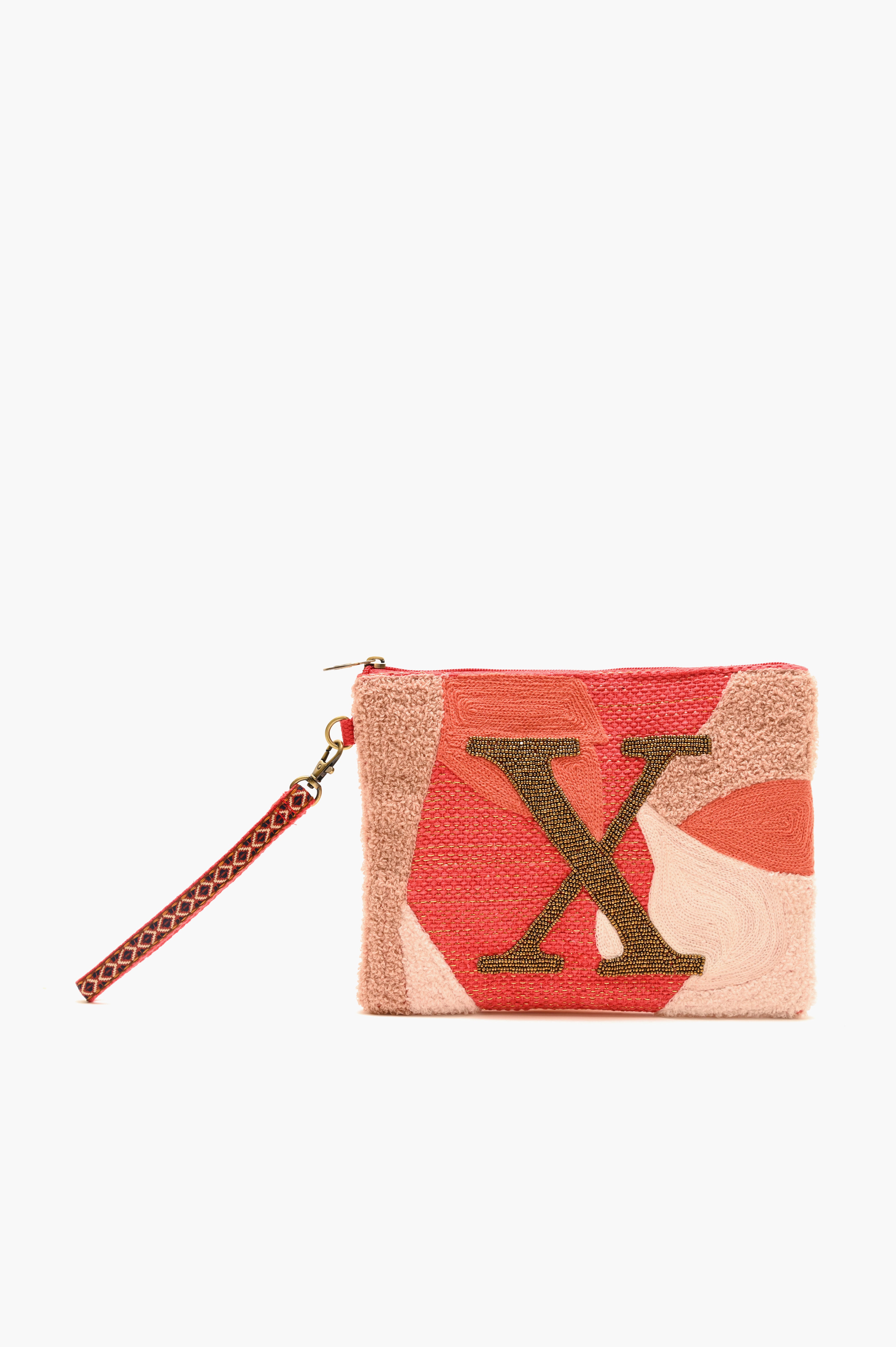 Beaded and Tufted Monogram Pouch-X Initial