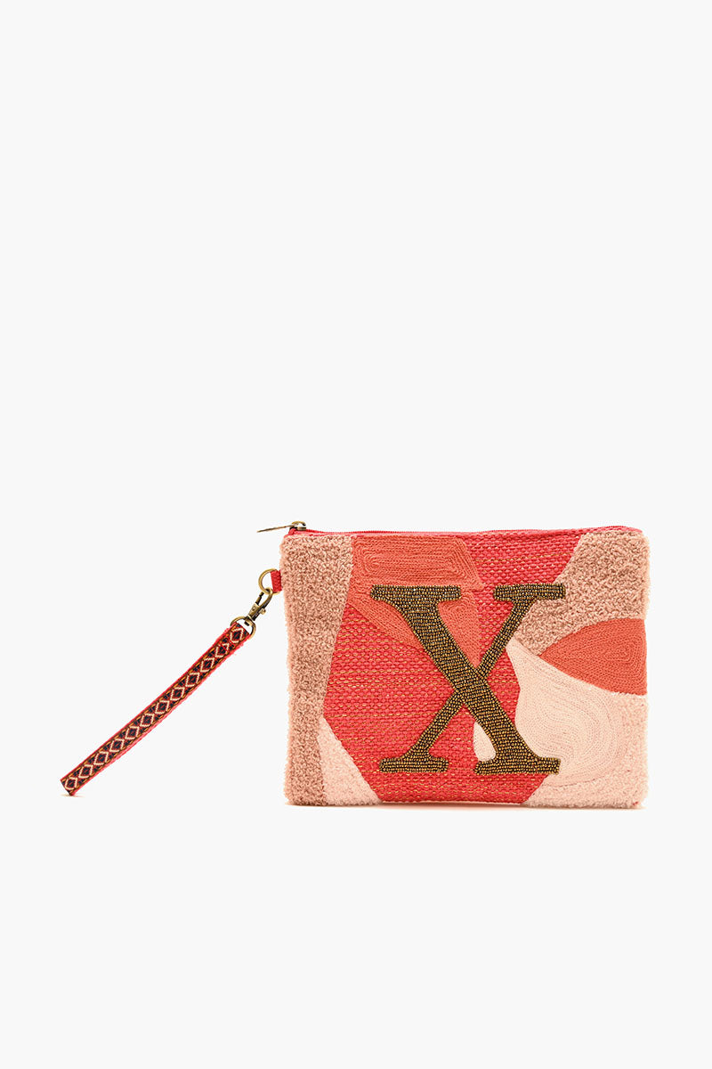 Beaded and Tufted Monogram Pouch-X Initial