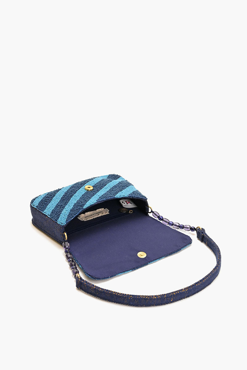 Beaded Shoulder Bag-Blue Stripe