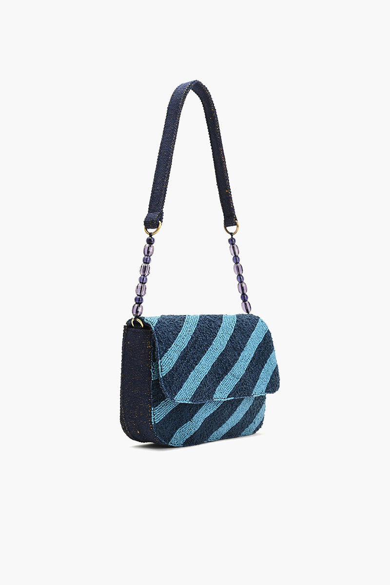 Beaded Shoulder Bag-Blue Stripe