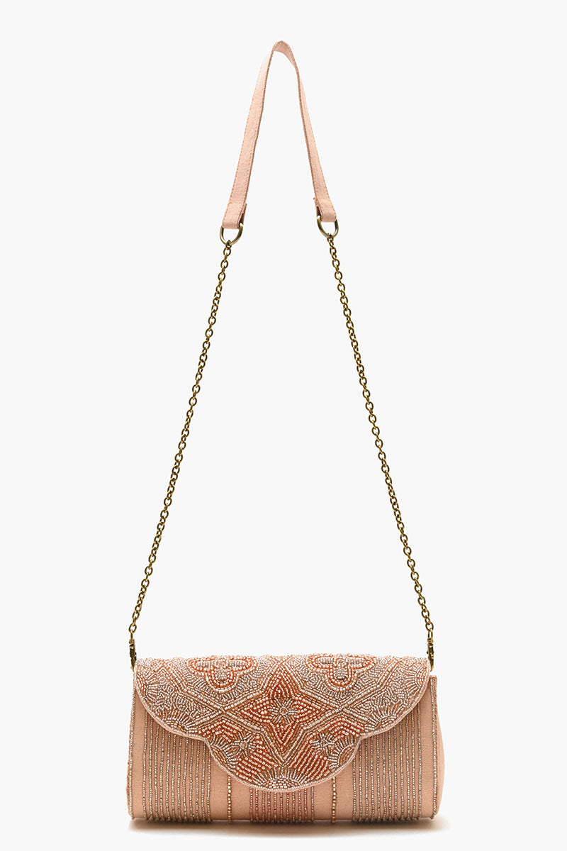 Embellished Convertible Clutch-Champagne