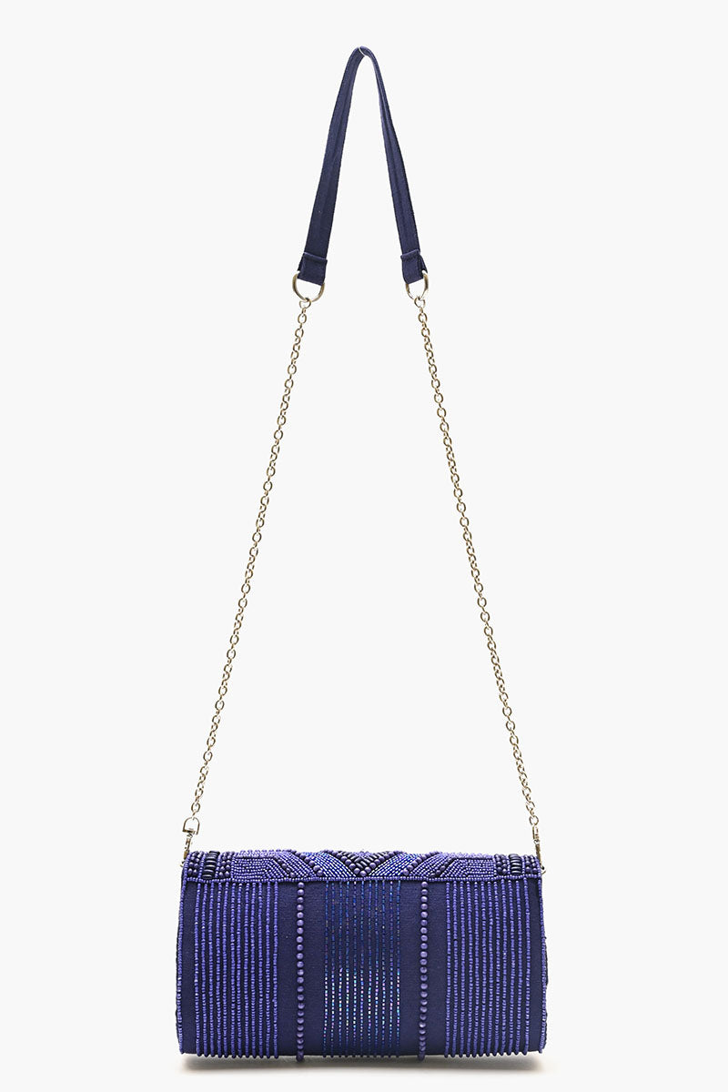 Embellished Convertible Clutch-Navy